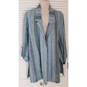 BAN•JARA OPEN FRONT STRIPED 3/4 SLEEVES BLAZER LARGE